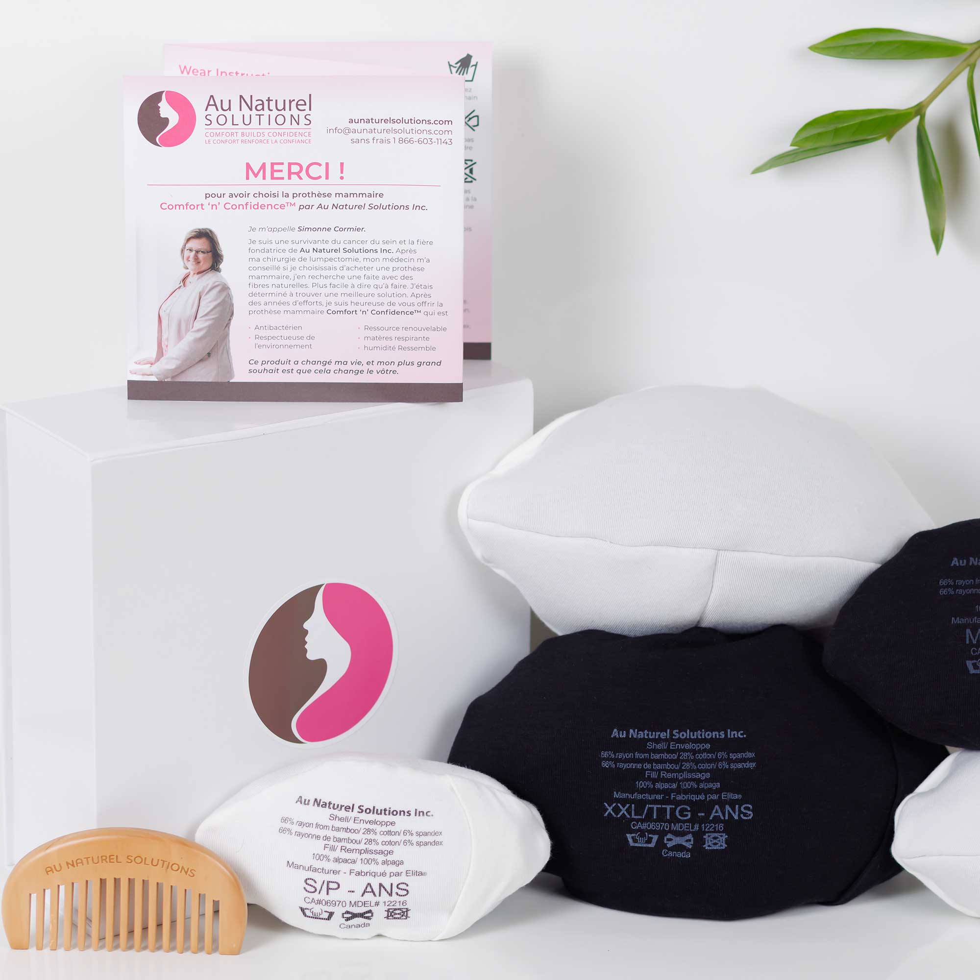 Full, Au Solutions Naturel, Comfort 'n' Confidence, breast prosthesis, solutions for breast cancer, Full External Breast Prosthesis, Ivory, Black, made in Canada